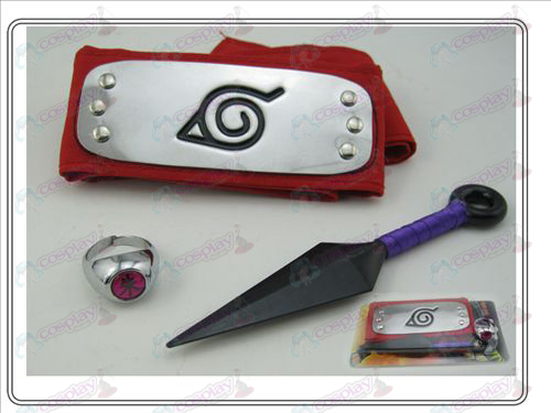 Naruto πικρή Κανένας + ring + Φύλλα Red (τριών τεμαχίων)