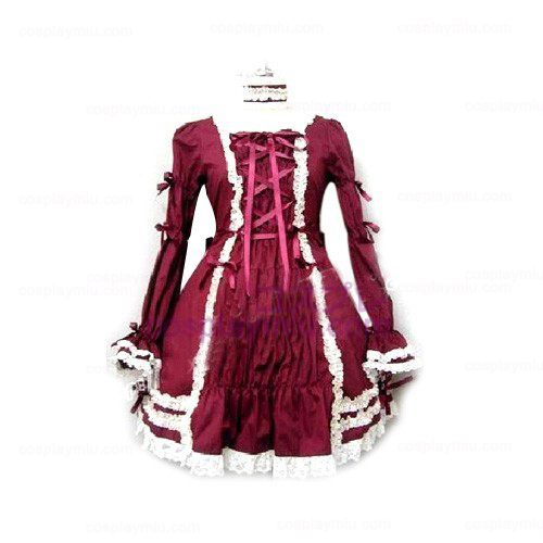 Κομψό Burgundy Μακρυμάνικο φόρεμα κοστουμιών Cosplay Lolita