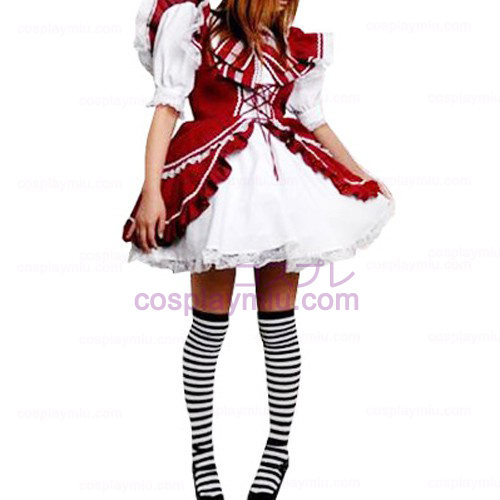 Κόκκινο και λευκή δαντέλα Lolita φόρεμα Cosplay