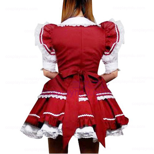 Κόκκινο και λευκή δαντέλα Lolita φόρεμα Cosplay