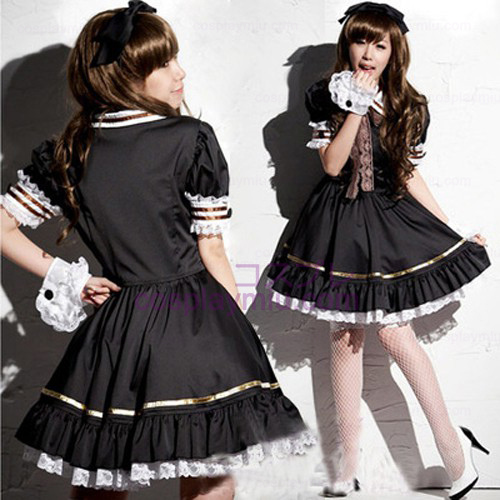 Μαύρο υπέροχο Lolita Καμαριέρας Κοστούμια Cosplay Outfit φούστα
